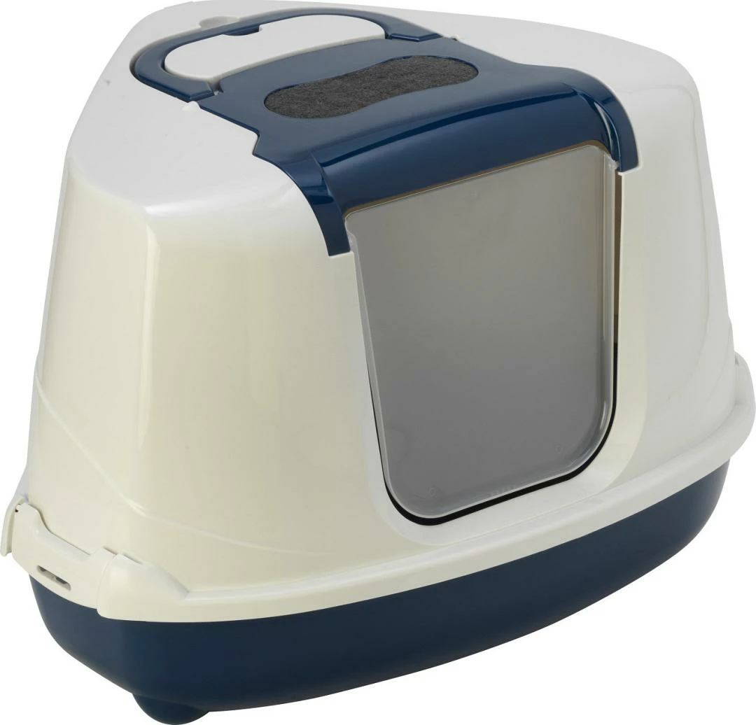 Moderna Kattenbak Flip Corner Blue Berry/wit 3 Moderna Kattenbak Flip Corner Blue Berry/wit
